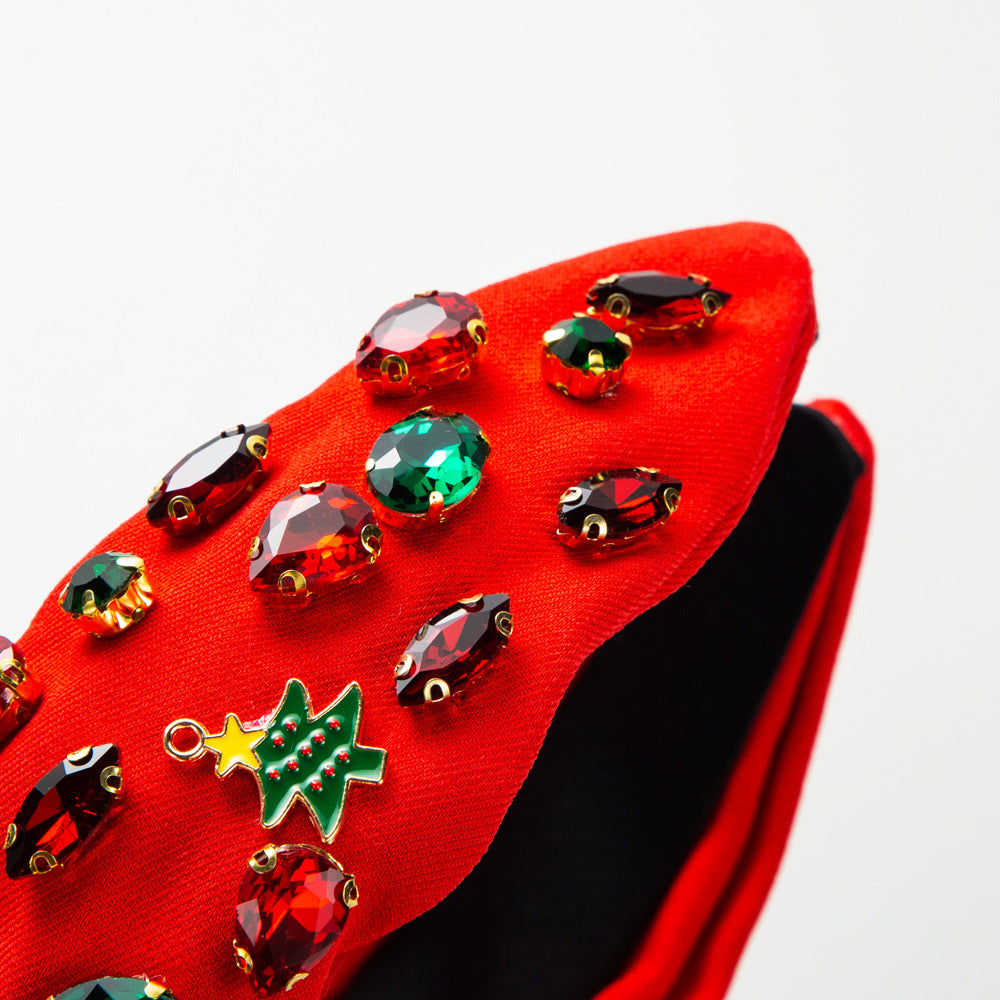 Wholesale Christmas Middle Knot Christmas Tree Snowflake Accessories Rhinestone Head Hoop